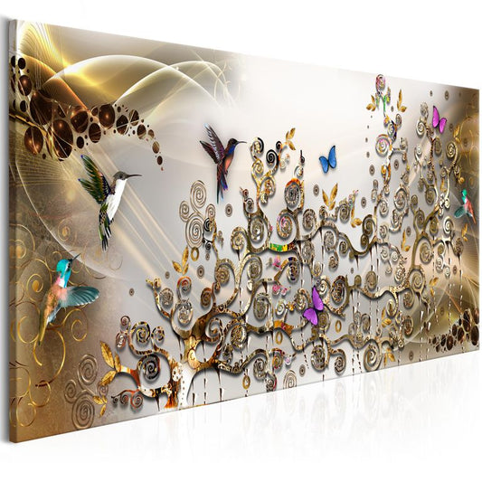 Wandbild - Hummingbirds Dance (1 Part) Gold Narrow