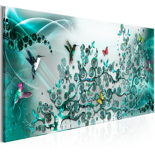 Wandbild - Hummingbirds Dance (1 Part) Turquoise Narrow