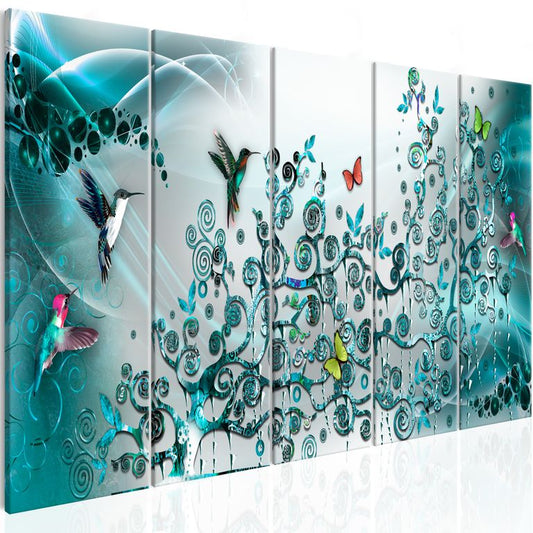 Wandbild - Hummingbirds Dance (5 Parts) Turquoise Narrow