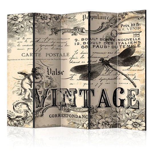 5-teiliges Paravent - Vintage Correspondence II [Room Dividers] 225x172 cm