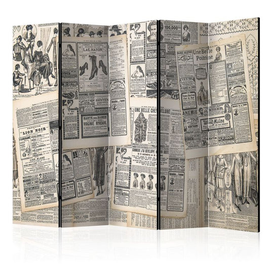 5-teiliges Paravent - Vintage Newspapers II [Room Dividers] 225x172 cm