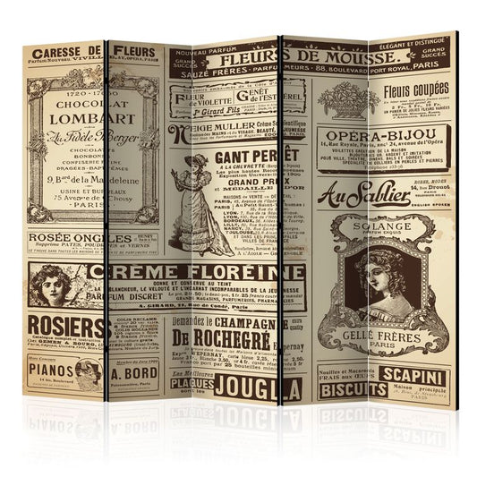 5-teiliges Paravent - Vintage Magazines II [Room Dividers] 225x172 cm