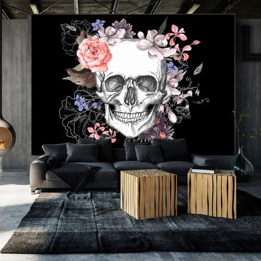 Fototapete - Skull and Flowers