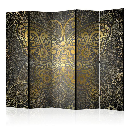 5-teiliges Paravent - Golden Butterfly II [Room Dividers] 225x172 cm