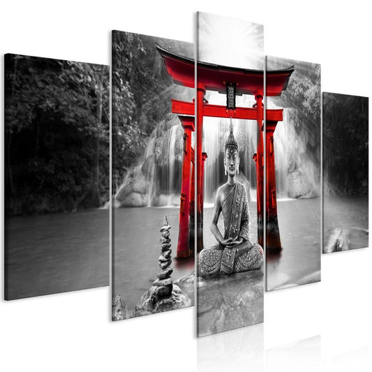 Wandbild - Buddha Smile (5 Parts) Wide Red