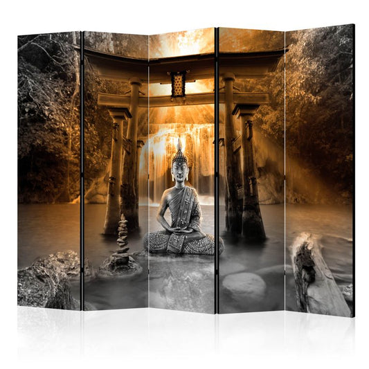 5-teiliges Paravent - Buddha Smile (Orange) II [Room Dividers]