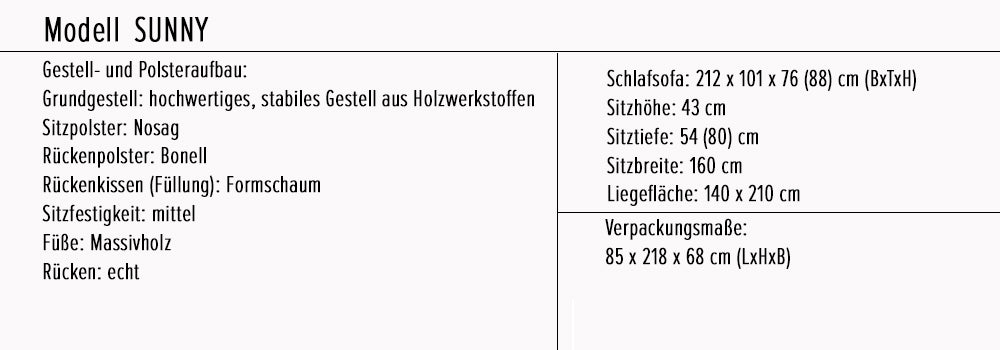 Sunny Schlafsofa 212 x 101 cm, inkl. Bettkasten, Stone