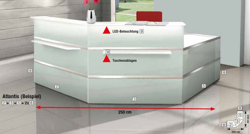 Atlantis NEW TYP5 Empfangstheke Theke Empfang Rezeption Arzttheke Glas Weiß - Froschkönig24